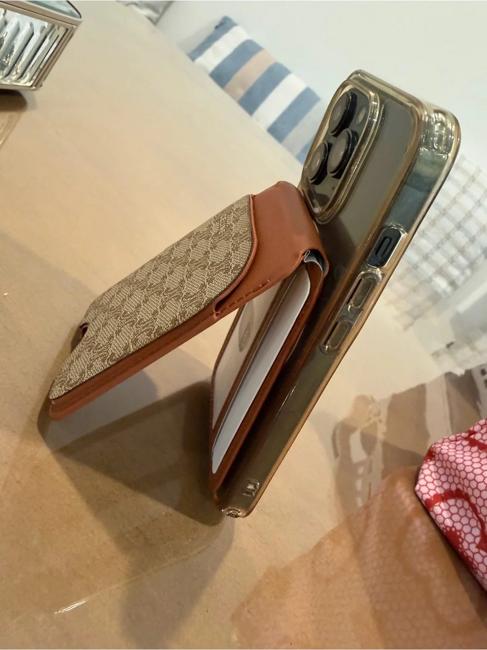 UPCYCLED CELINE tan Card Phone Wallet Magnetic
